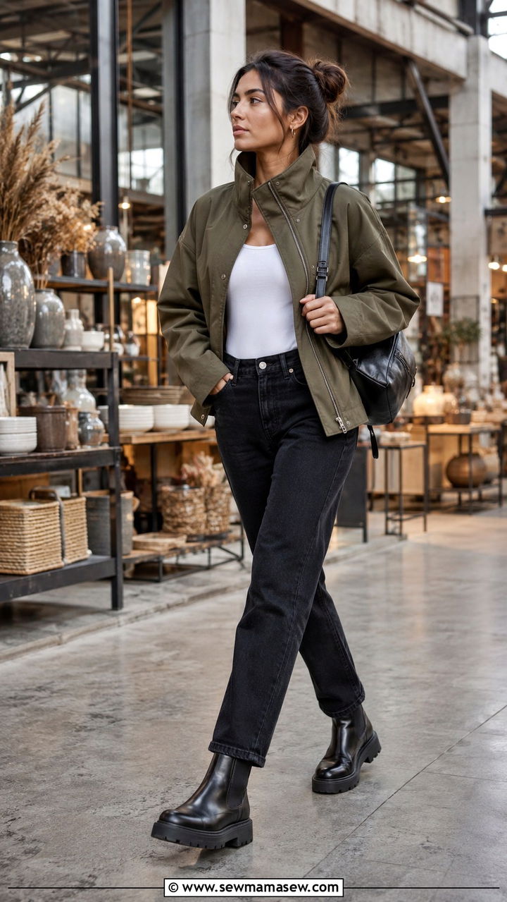 Funnel Neck Jacket With Straight Jeans And Chunky Boots Outfit - 25 Personal shopper outfit ideas