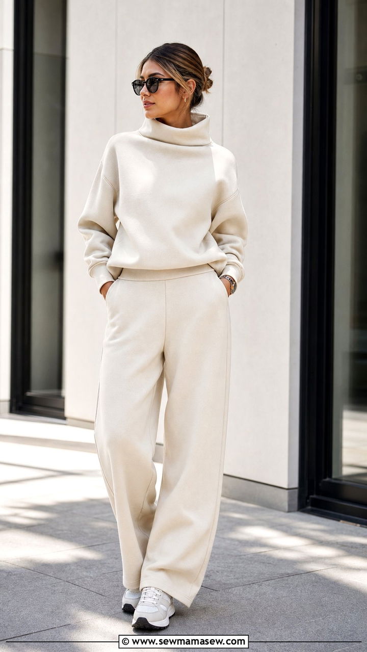 Funnel Neck Sweatshirt With Wide Leg Trousers - 35 athleisure outfit ideas for women