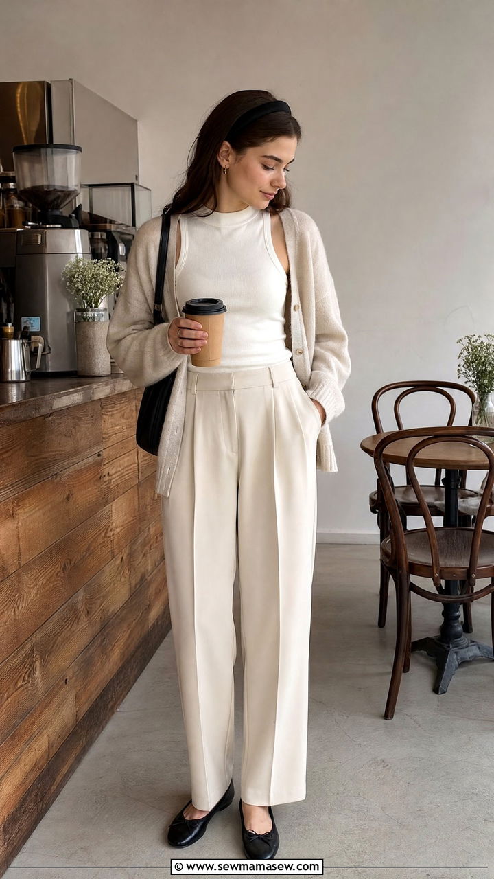 Funnel Neck Tank with High Rise Crepe Pants - 30 summer dark academia outfits