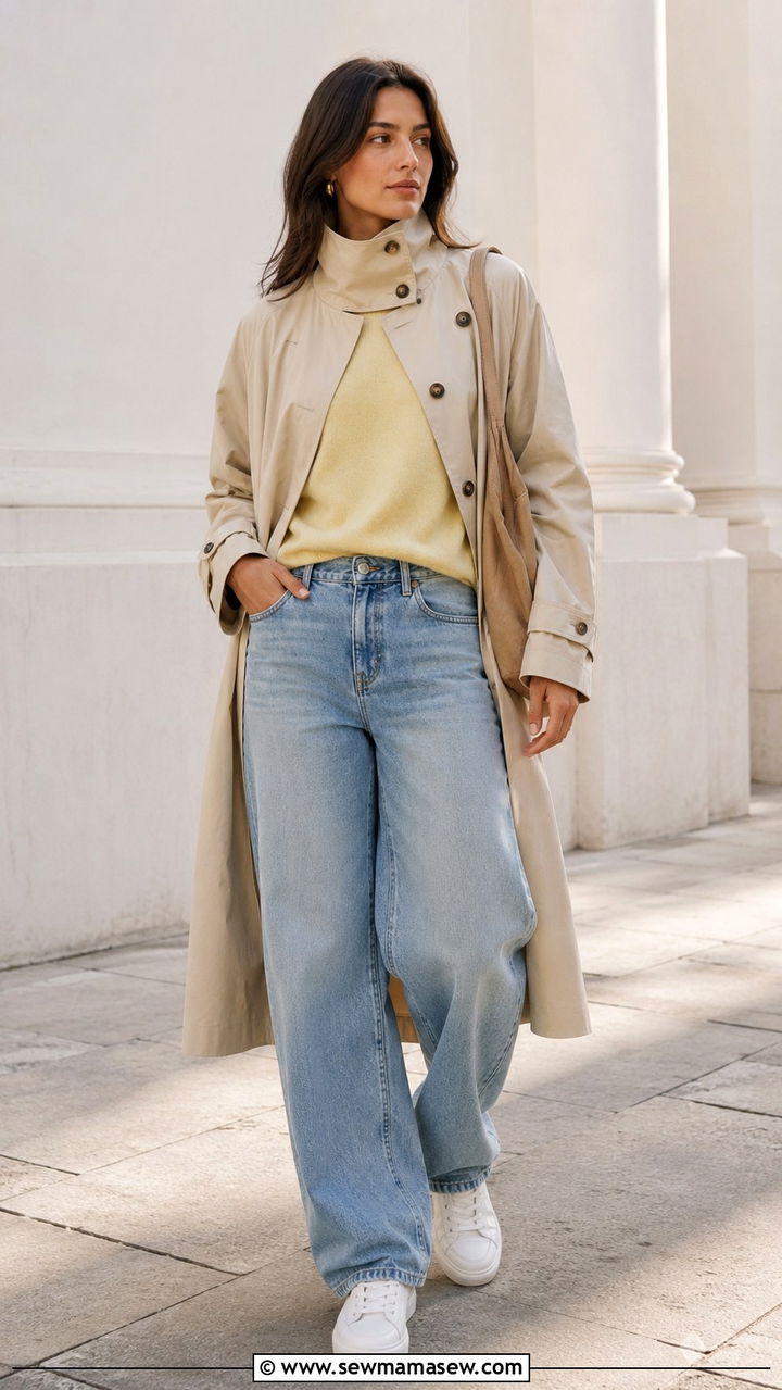 Funnel Neck Trench Coat Outfit With Jeans - 30 spring trench coat outfit ideas