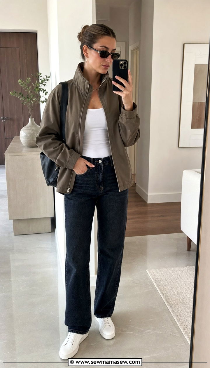 Funnel jacket with straight leg jeans outfit - 25 spring outfits 2026 women Pinterest