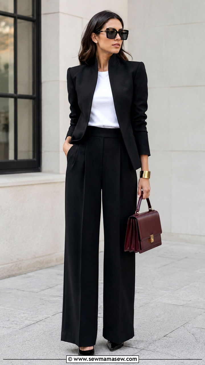 Funnel neck blazer with wide leg trousers - 20 Glamoratti outfit ideas funnel neck