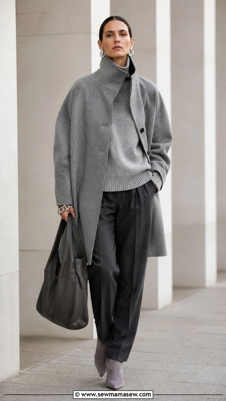 Funnel neck coat with monochrome layered outfit - 20 Glamoratti outfit ideas funnel neck