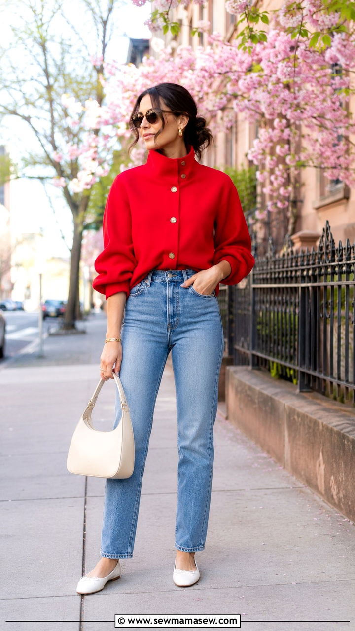 Funnel neck jacket and straight leg jeans - 25 windy day outfits trends