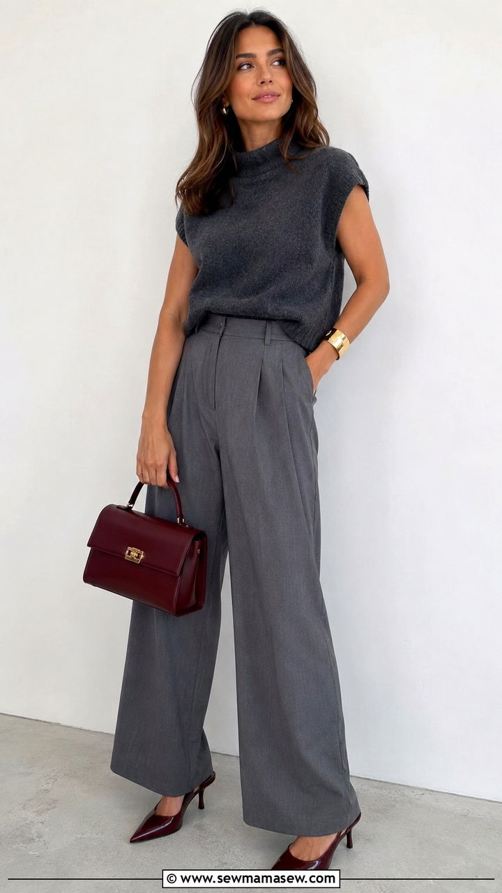 Funnel neck knit with high waisted wide leg trousers - 20 cute glamoratti outfits