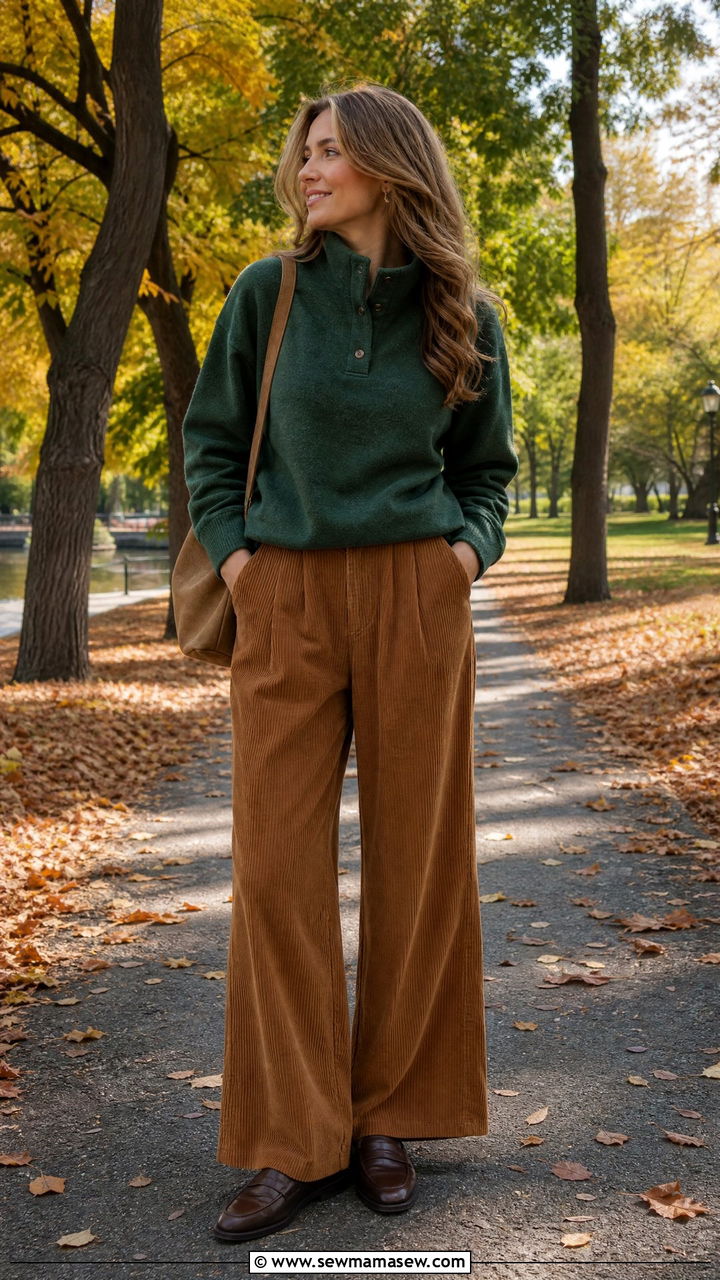 Funnel neck pullover with corduroy pants - 25 Funnel neck outfit ideas 2026