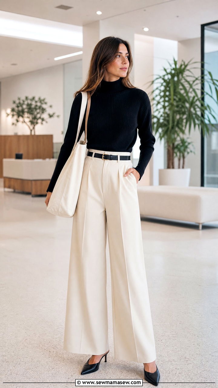 Funnel neck top with wide leg trousers - 25 Funnel neck outfit ideas 2026