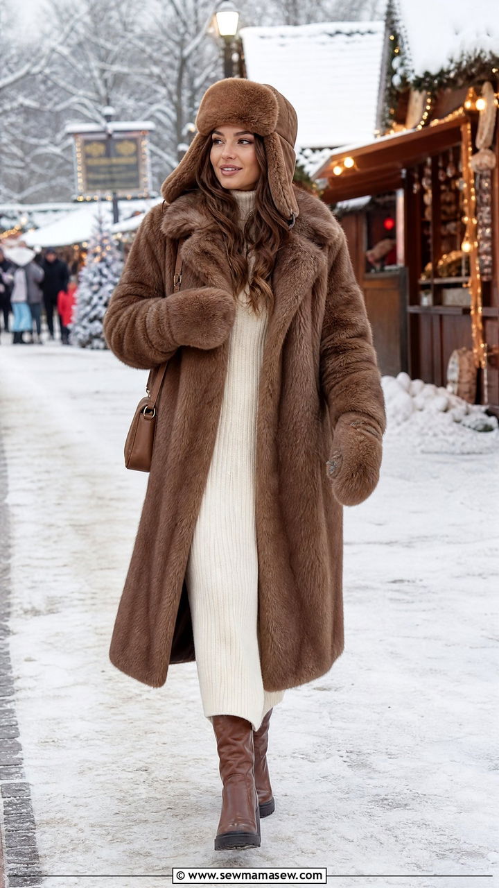 Fur Coat with Matching Fur Hat and Gloves - 35 Fur coat outfit ideas