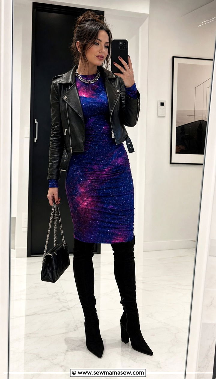 Galaxy Print Bodycon Dress Outfit - 25 cute celestial outfits