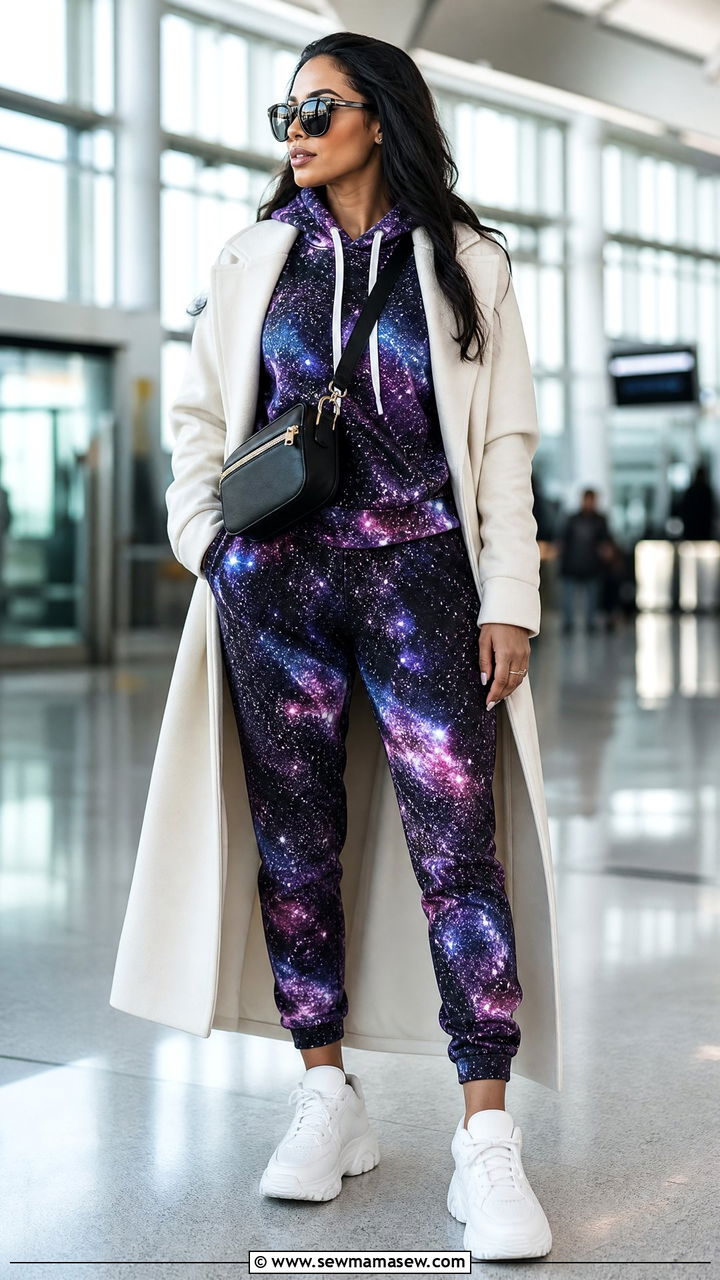 Galaxy Print Jogger Set with Chunky Sneakers - 25 casual celestial outfits