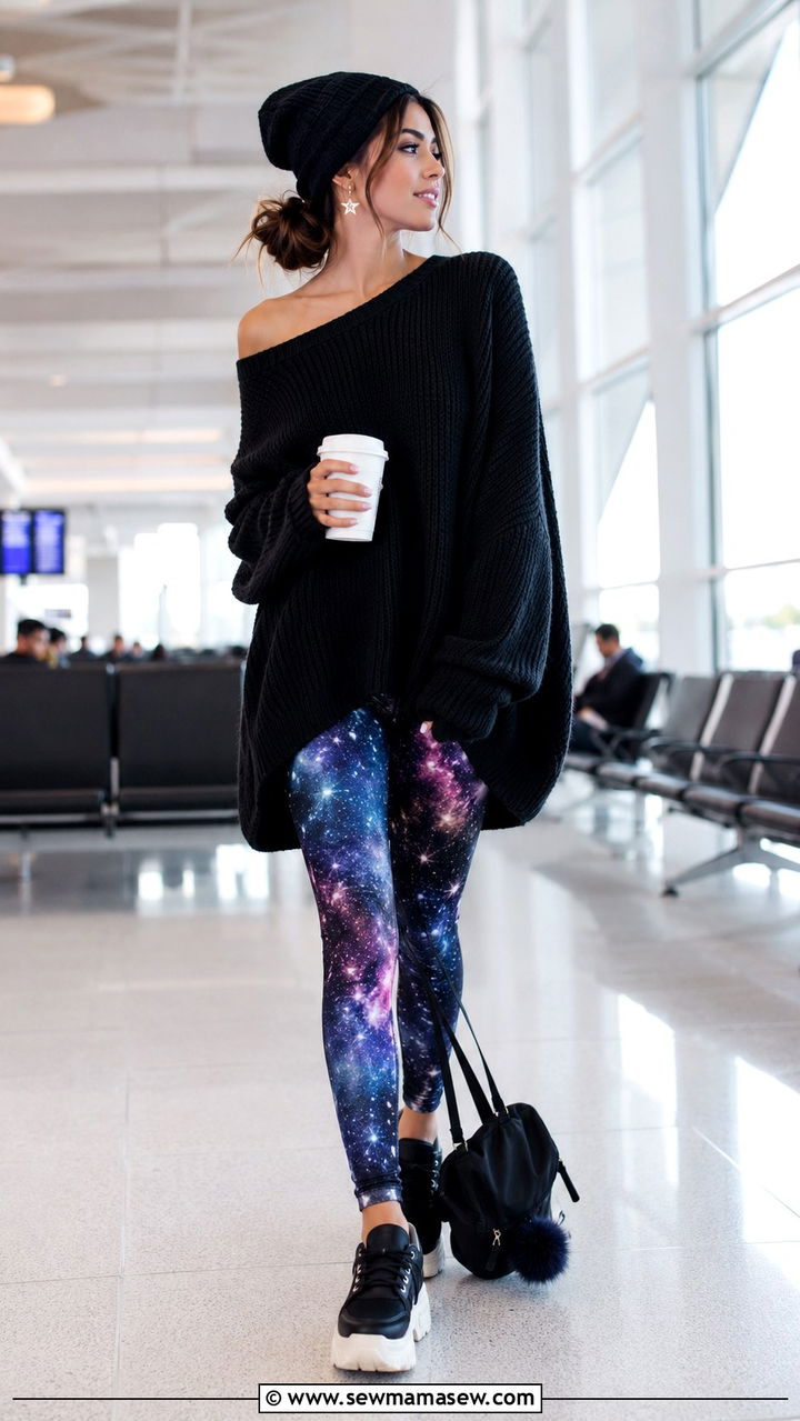 Galaxy Print Leggings and Oversized Knit Sweater - 30 celestial outfits aesthetic
