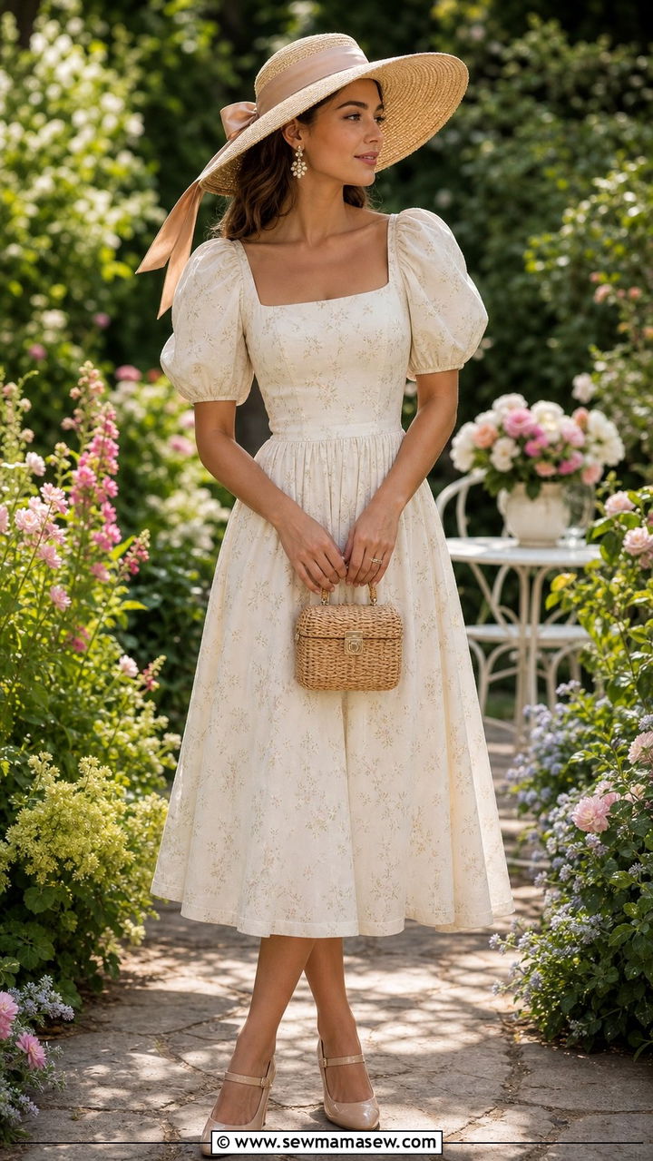 Garden Party Fairy Cream Puff Sleeve Midi Dress - 25 fairycore capsule wardrobe outfits