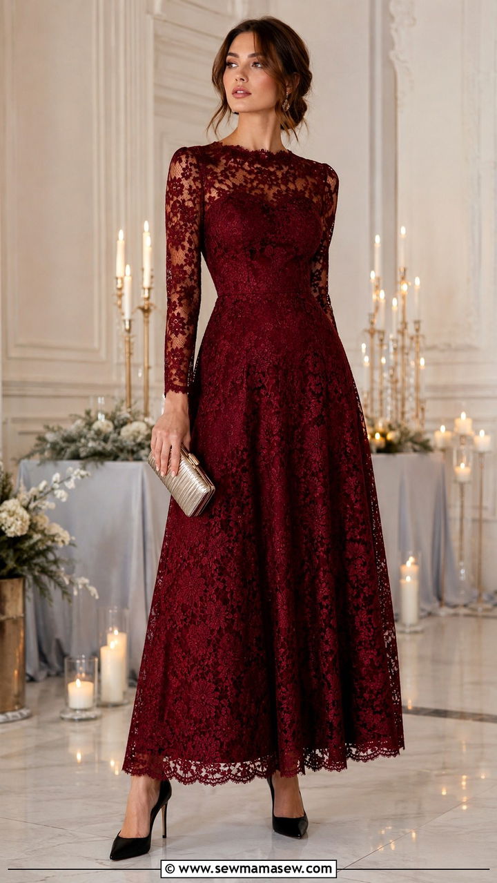 Garnet Lace Gown For Evening Wedding - 20 Wedding guest outfit ideas lace dress 2026