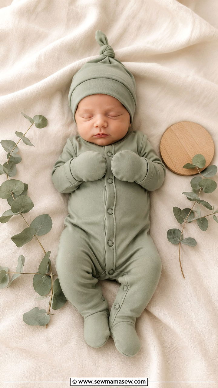 Gender Neutral Sage Green Sleeper With Cap - 20 Baby announcement outfit ideas