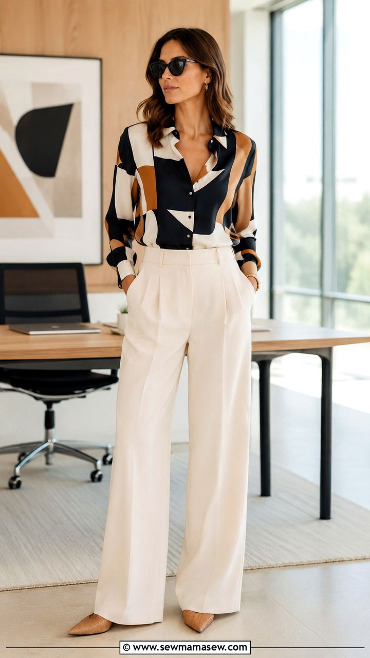 Geometric Print Top With Wide Leg Trousers - 30 Mod outfit ideas
