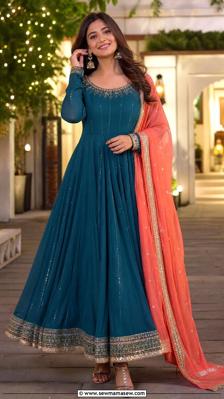 Georgette Anarkali with contrast dupatta - 25 Iftar party outfit ideas