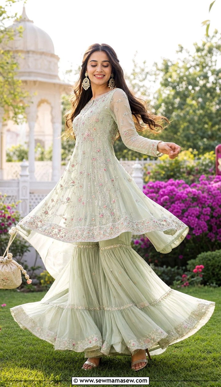 Georgette Gharara Frock Set - 25 Eid matching set outfit ideas