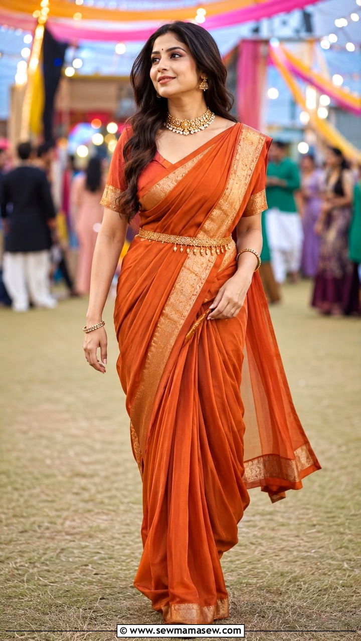 Georgette saree with zari border - 30 Navratri outfit ideas