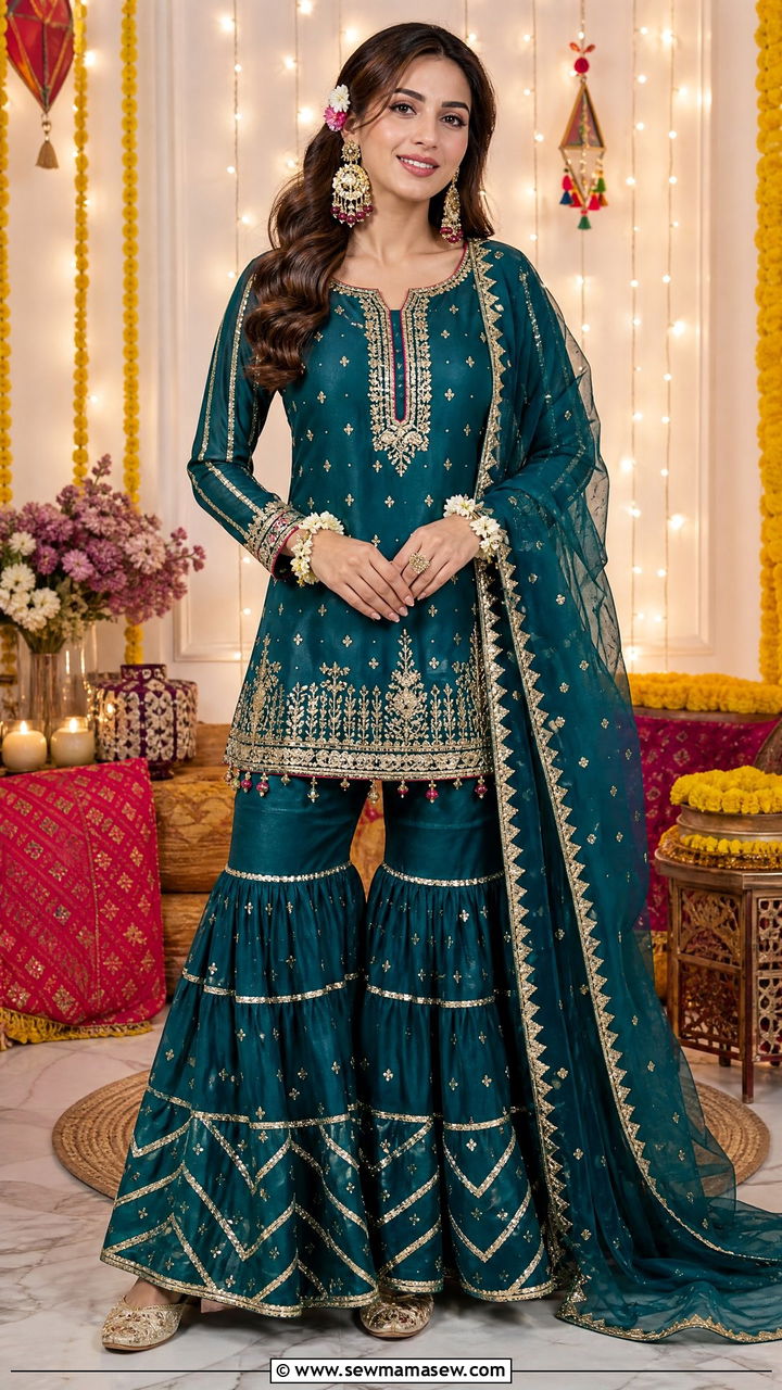 Gharara Dress for Dholki Night - 20 Wedding guest outfit ideas Dholki