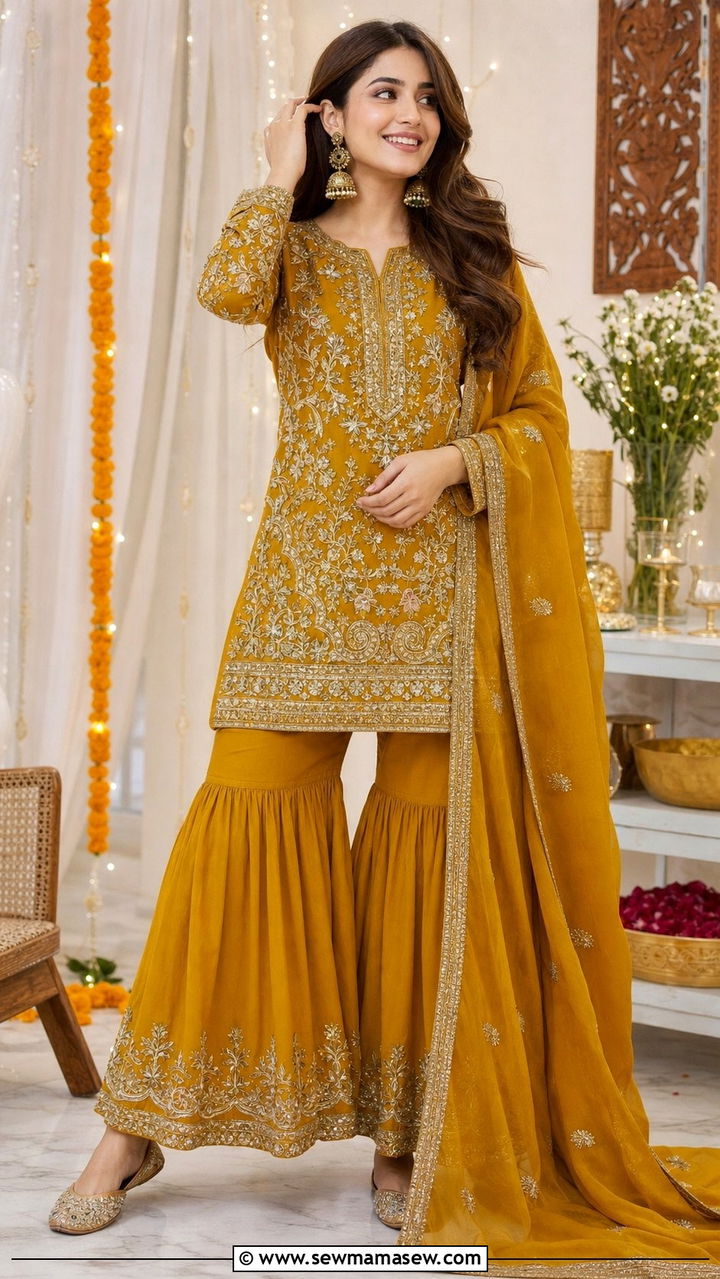 Gharara Set With Embroidered Kurti - 25 Eid outfit ideas for women 2026