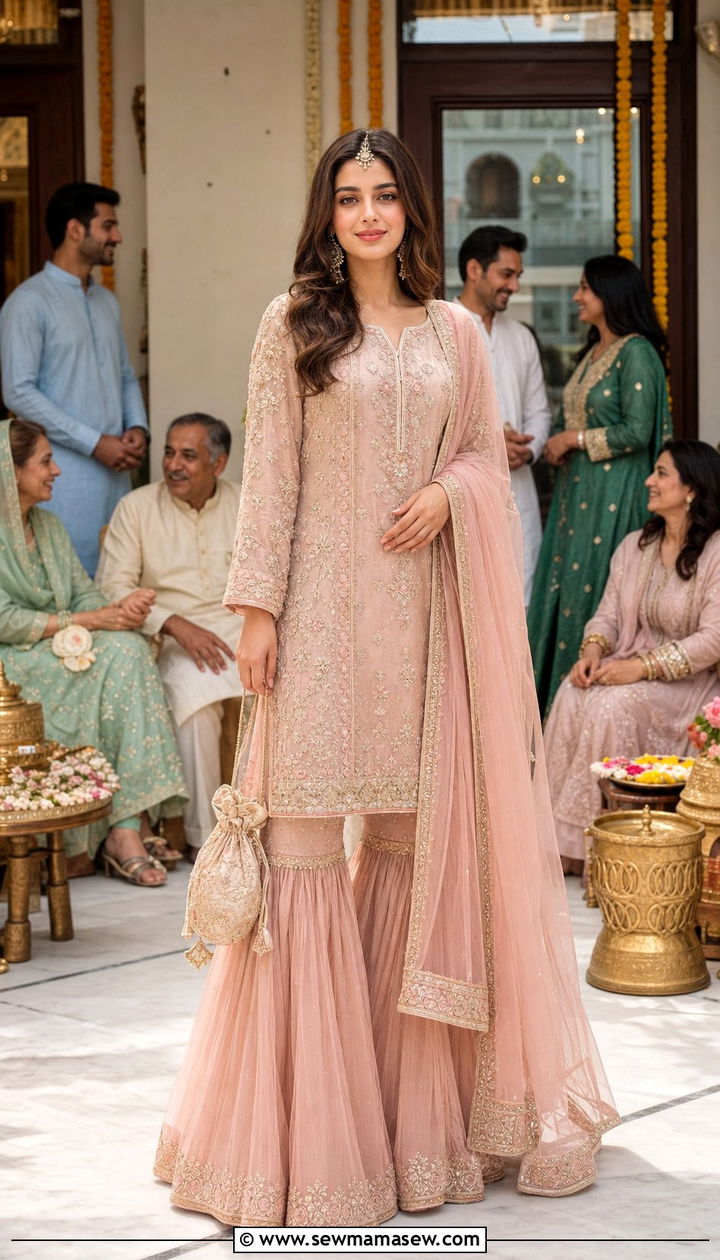 Gharara Set with Embroidered Kurti - 25 Eid matching set outfit ideas