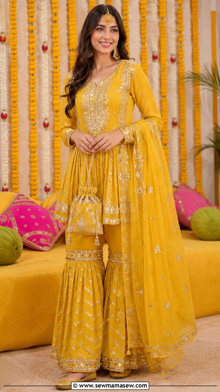 Gharara Set with Short Kurta - 20 Modest outfit ideas for Henna night