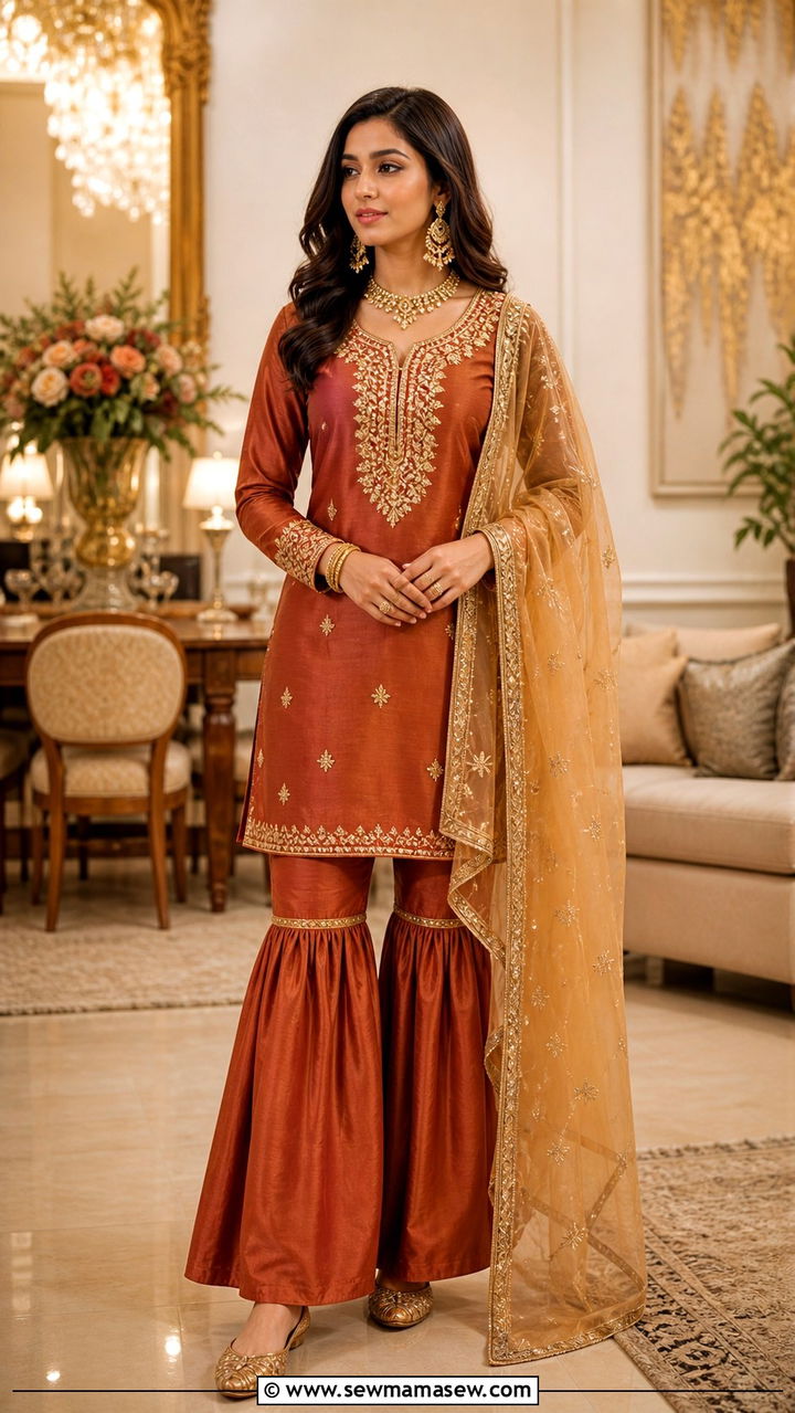 Gharara Suit With Kurti And Contrast Dupatta - 20 April Eid outfit ideas