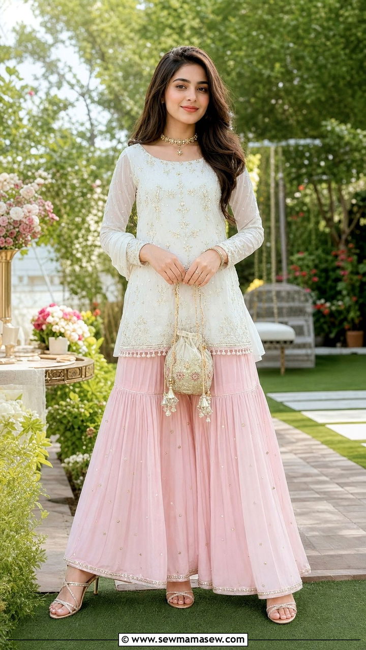 Gharara set with short kurti Eid outfit - 25 Eid outfit ideas for little girls