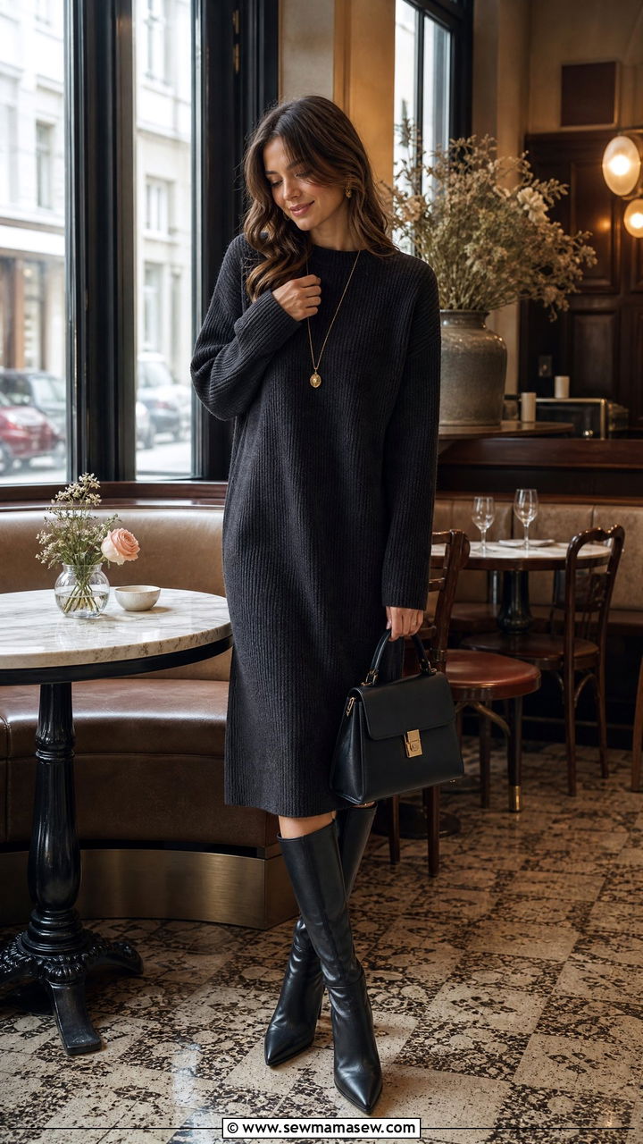 Ghent Brunch Outfit With Sweater Dress And Knee High Boots - 25 Ghent outfit ideas