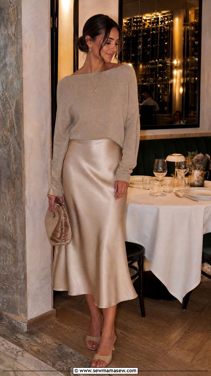 Ghent Evening Dinner Outfit With Satin Slip Skirt And Knit Top - 25 Ghent outfit ideas