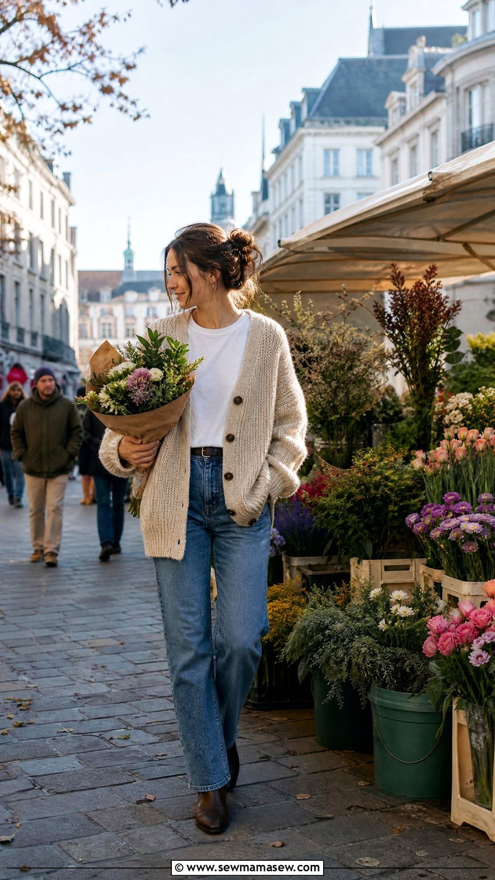 Ghent Market Morning Outfit With Oversized Cardigan And Straight Leg Jeans - 25 Ghent outfit ideas