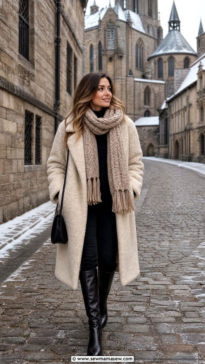Ghent Winter Cozy Outfit With Teddy Coat And Chunky Scarf - 25 Ghent outfit ideas