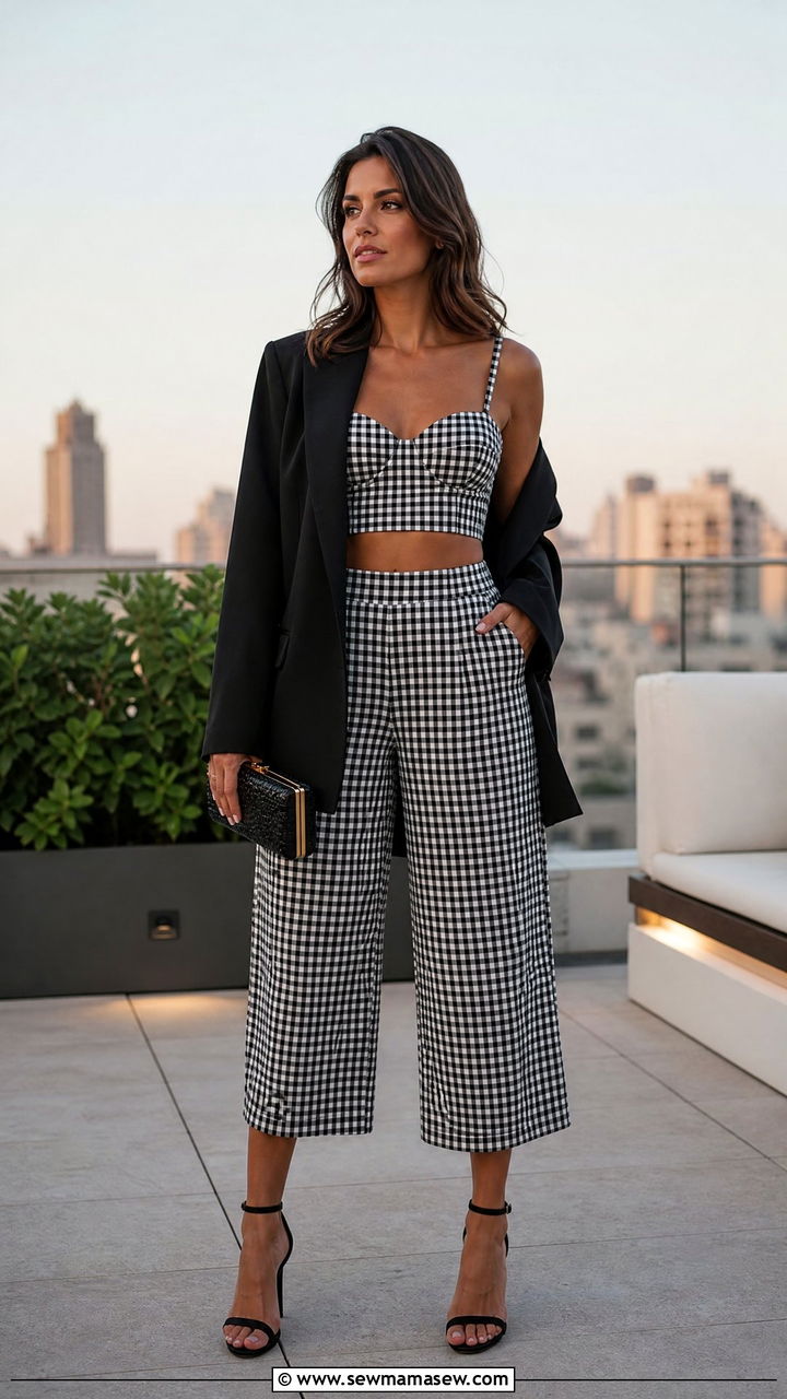 Gingham Bralette and Culotte Two Piece - 25 Matching set outfit ideas gingham