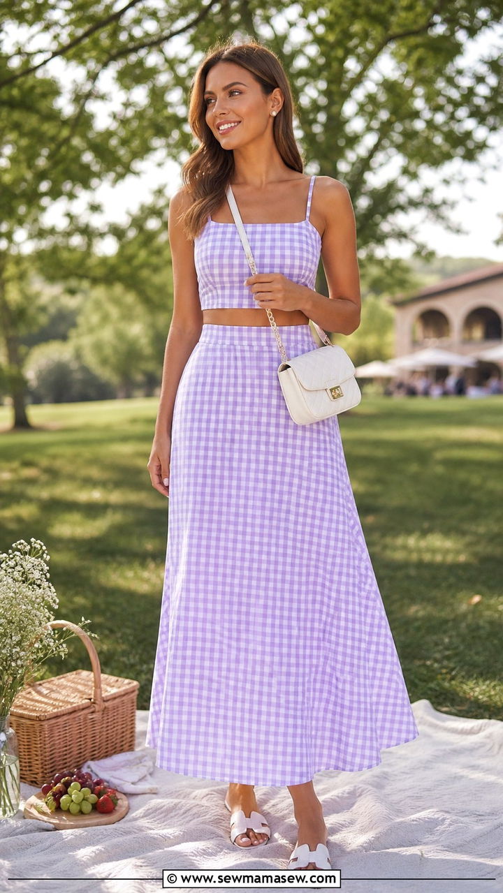 Gingham Crop Top And Matching Maxi Skirt - 40 Brunch outfit ideas