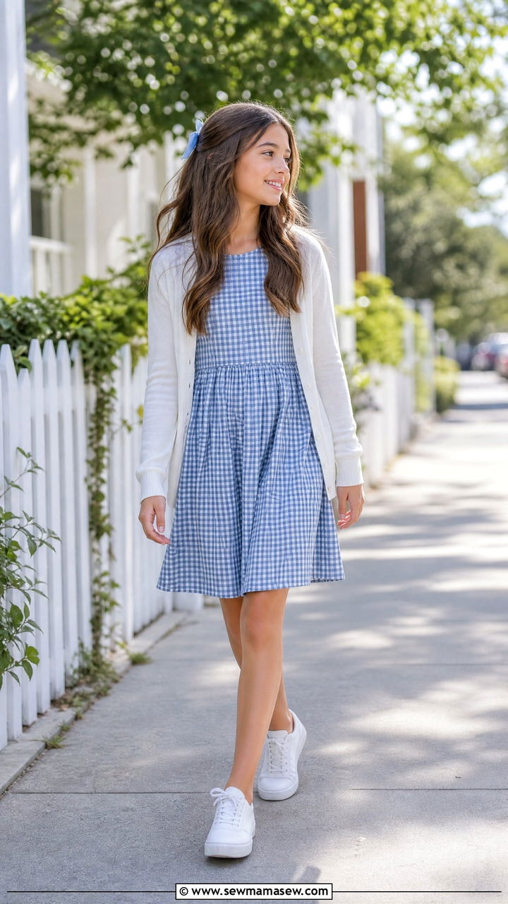 Gingham Dress With Canvas Sneakers Outfit For Middle School First Day - 25 First day of middle school outfit ideas
