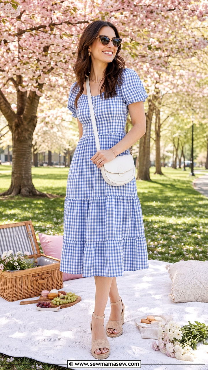 Gingham Dress With Crossbody Bag - 20 spring outfits with crossbody bag