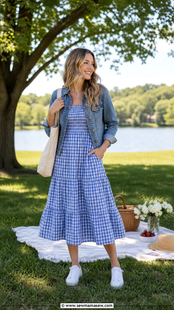 Gingham Dress With White Sneakers - 25 French girl outfit ideas with Rouje dress
