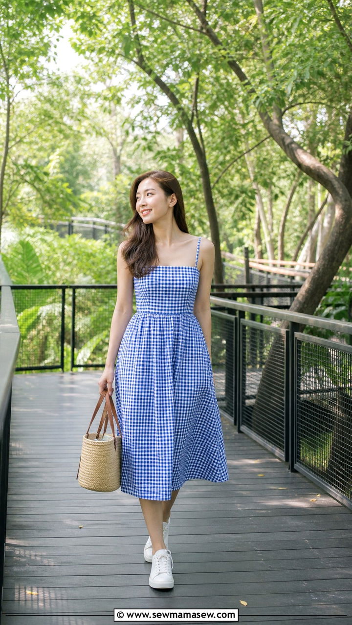 Gingham Dress and Basket Bag for Benjakitti Forest Park - 40 What to wear in Bangkok