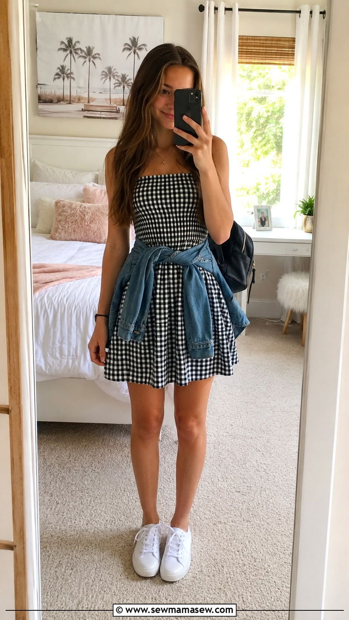 Gingham Dress and White Sneakers - 30 Trendy outfits for 17 year olds