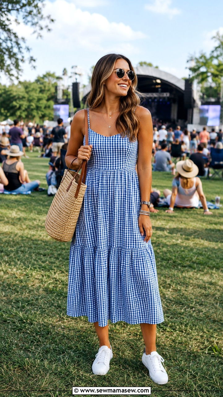 Gingham Dress and White Sneakers Outfit - 25 Morgan Wallen concert outfit ideas summer