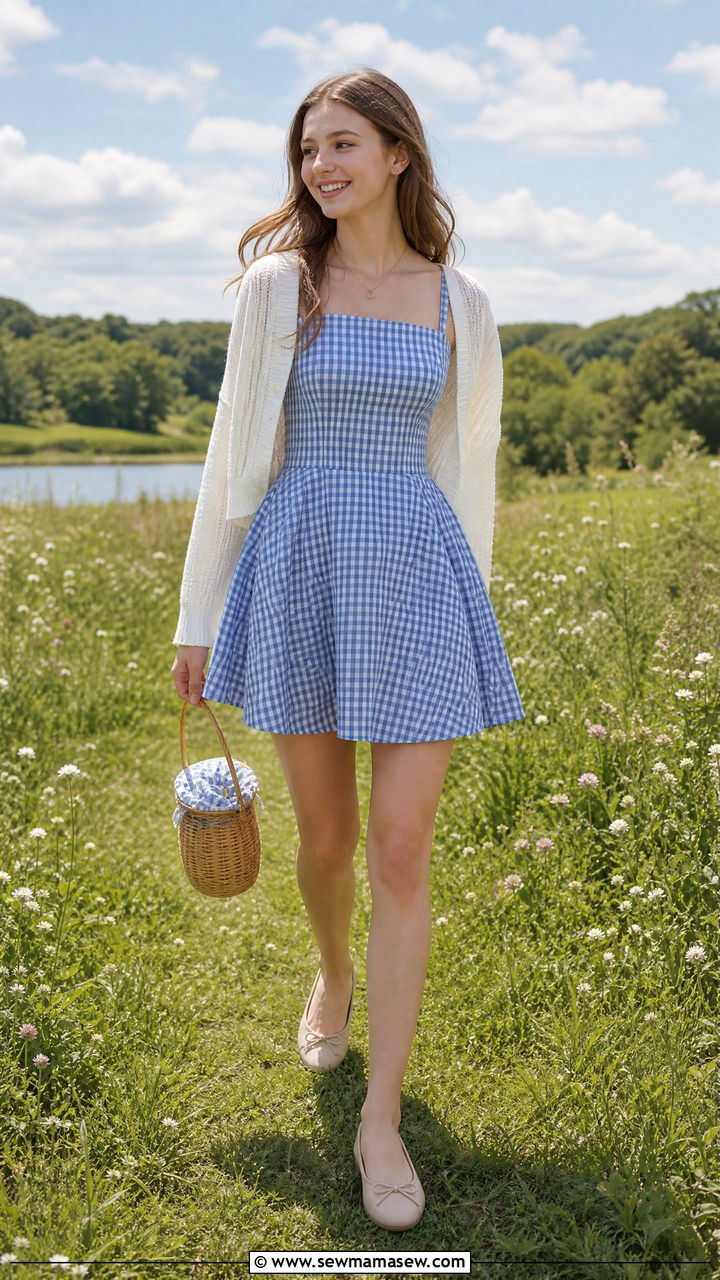 Gingham Dress with Ballet Flats - 30 Cute outfits for teens