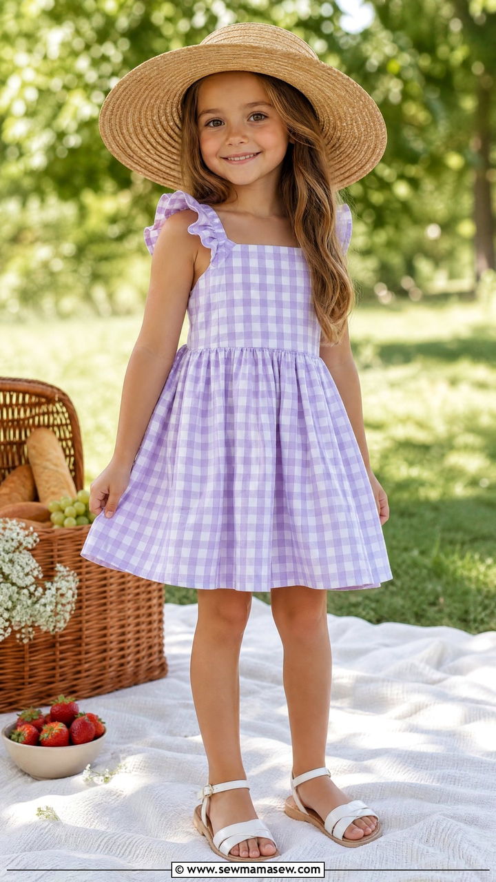 Gingham Dress with Sun Hat - 30 Summer outfits for little girls