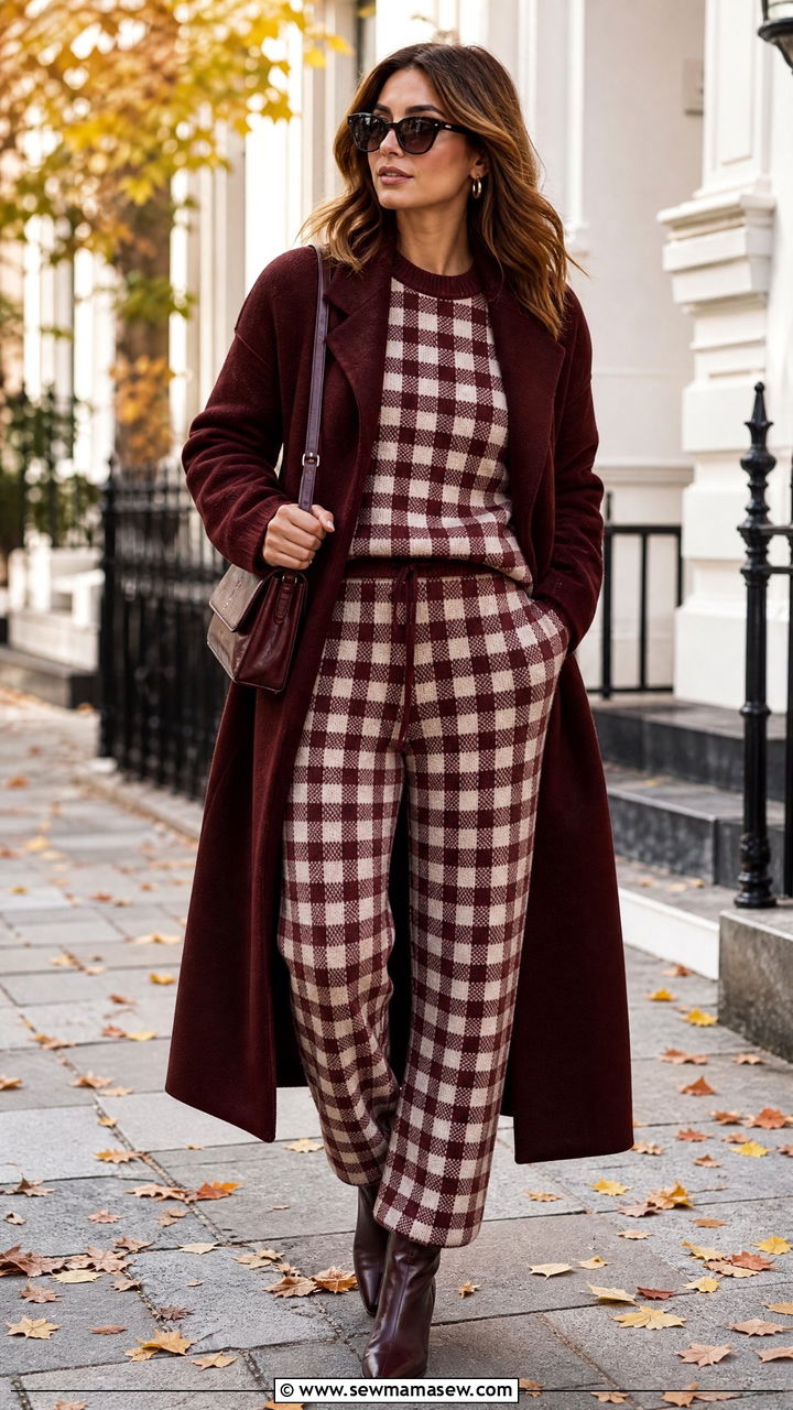 Gingham Knit Sweater and Pants - 25 Matching set outfit ideas gingham