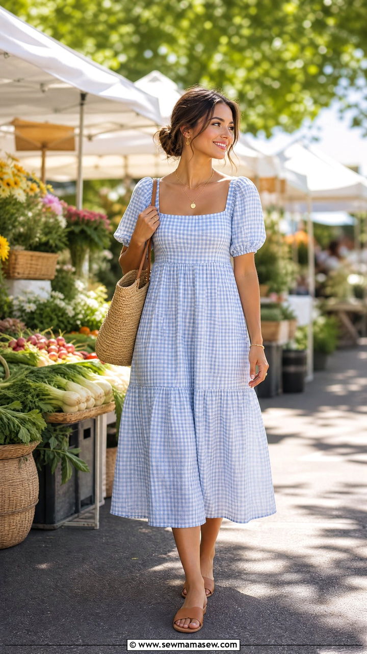 Gingham Midi Dress For Easy Summer Days - 30 modest classy outfits 2026