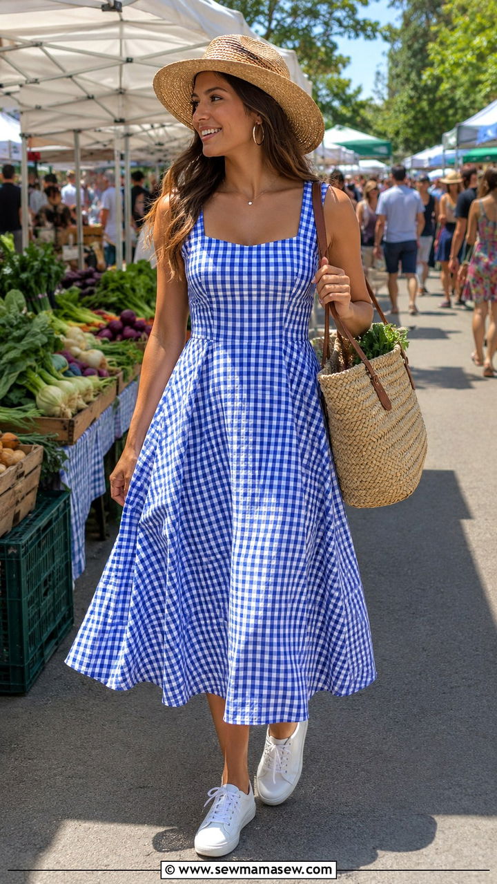 Gingham Midi Dress Outfit - 25 Mid century outfit ideas