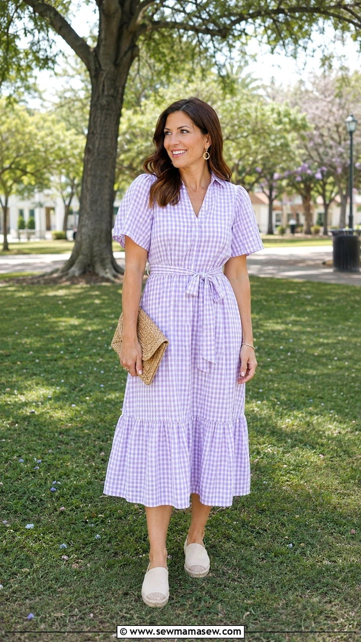 Gingham Midi Dress With Espadrilles Picnic Ensembles - 30 Picnic outfits for women over 40