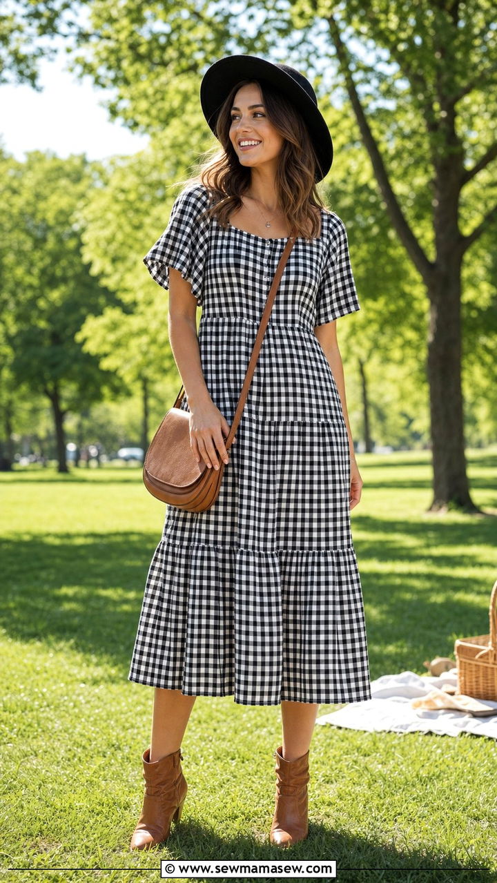 Gingham Midi Dress With Felt Rancher Hat - 25 Spring western outfits 2026