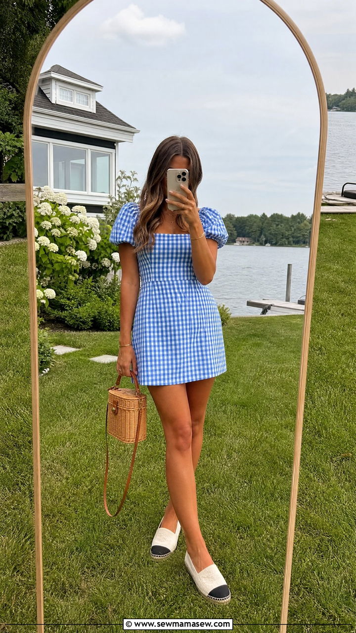 Gingham Mini Dress Espadrilles Lake House Outfit - 35 Lake house outfit ideas