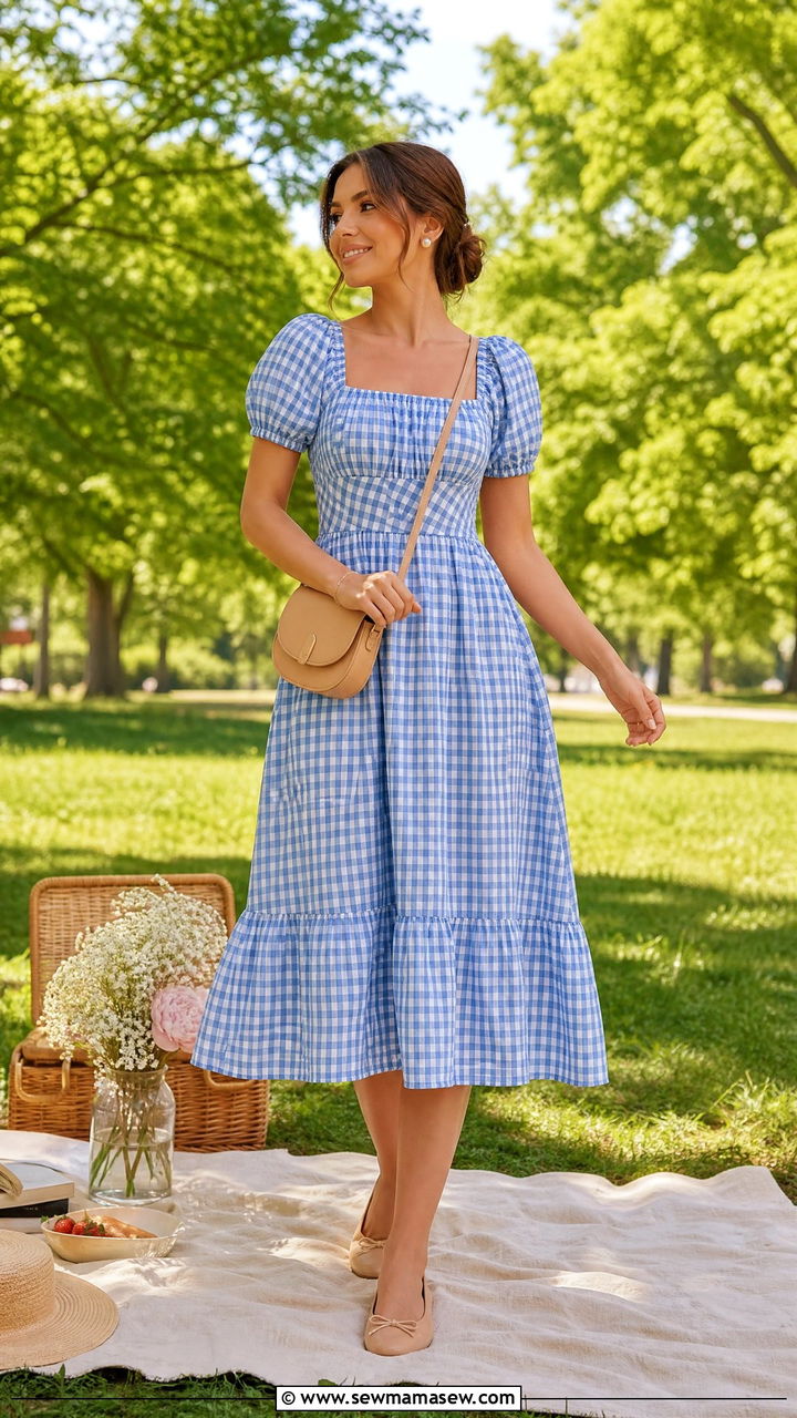 Gingham Nap Dress With Ballet Flats - 35 June outfit ideas