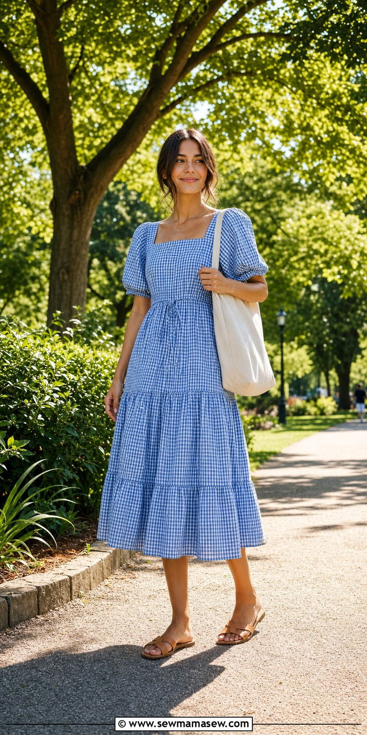 Gingham Print Dress With Flat Sandals - 25 Summer 2026 fashion trends women